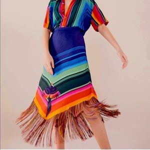 🦜 FARM RIO RAINBOW MACAW FRINGE SKIRT (NWT) 🦜